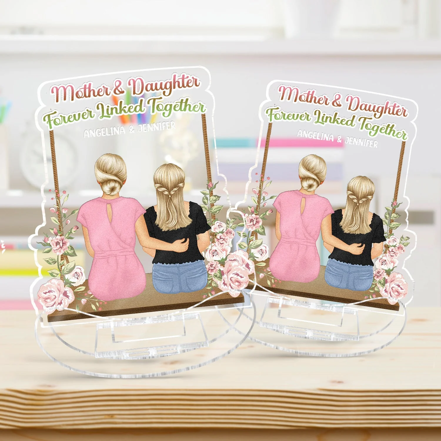 Forever Linked Together - Gift For Mother Daughter - Personalized Acrylic Shaking Stand - Image 3