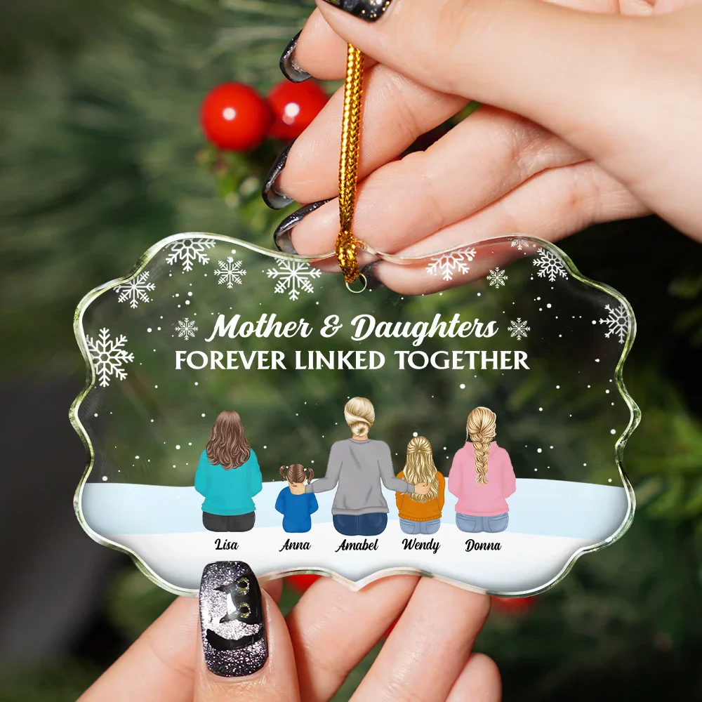 Forever Linked Together Mother Daughters - Personalized Medallion Glass Ornament - Image 2
