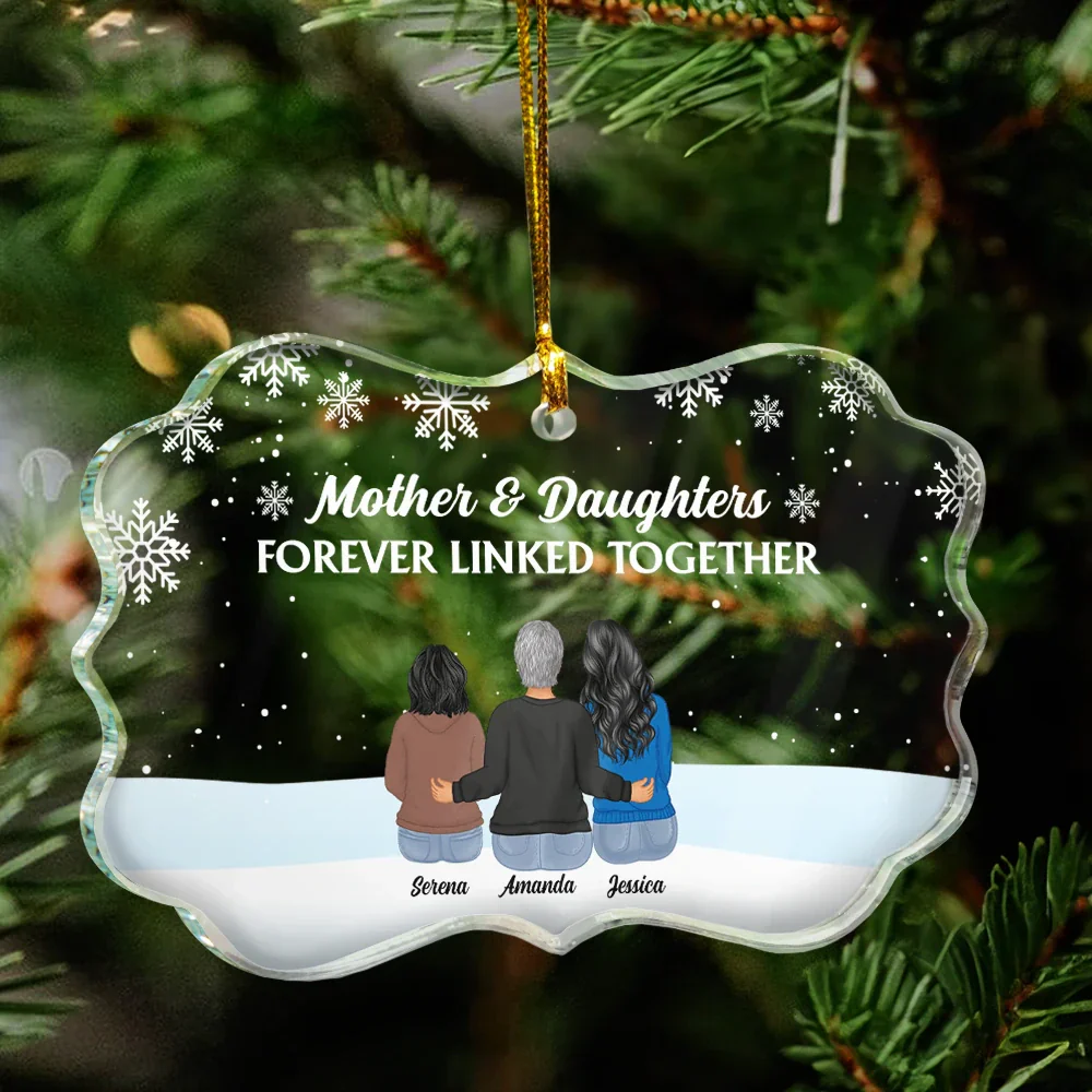Forever Linked Together Mother Daughters - Personalized Medallion Glass Ornament - Image 4
