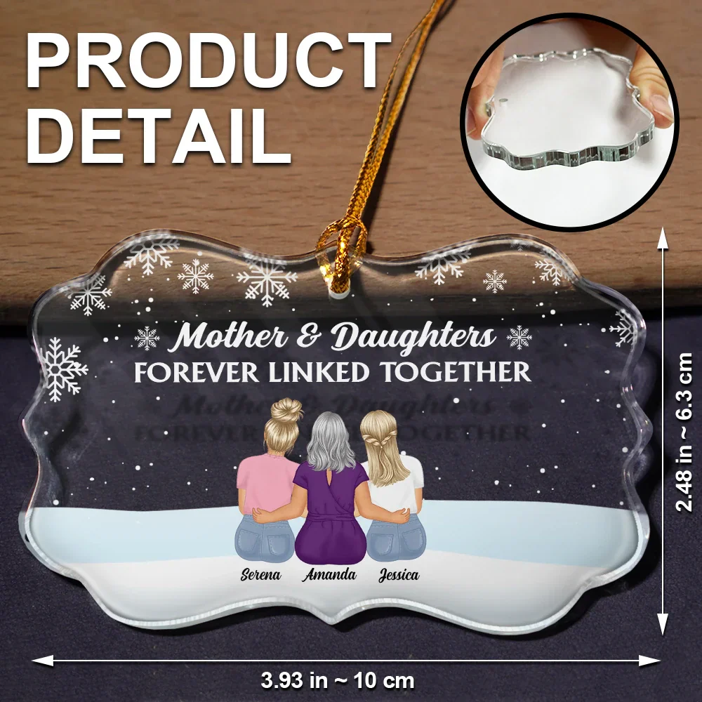 Forever Linked Together Mother Daughters - Personalized Medallion Glass Ornament - Image 5