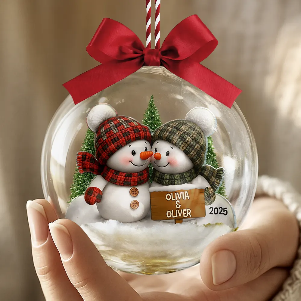 Forever Love Couple Snowman - Personalized 3D Acrylic Ball Ornament - Image 4