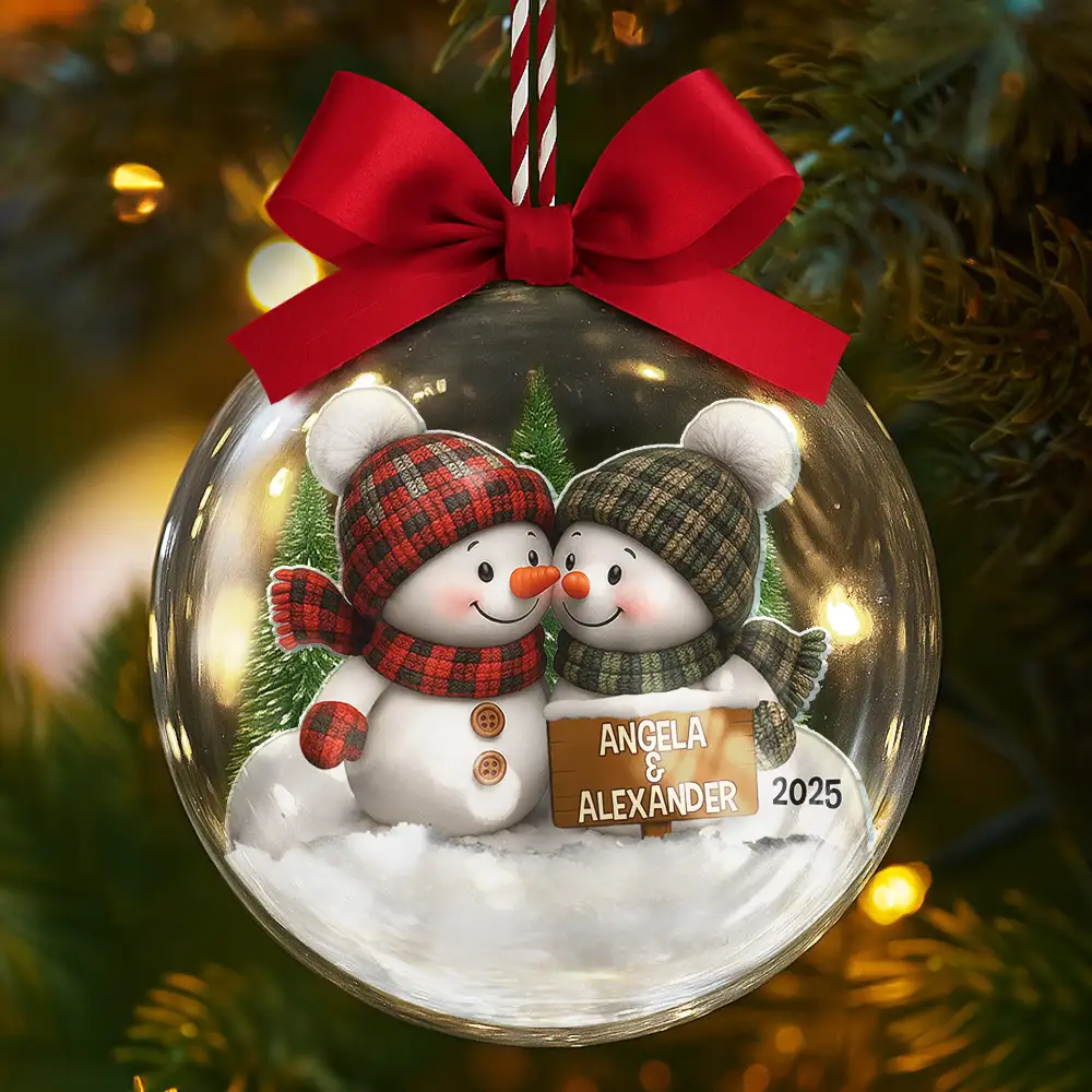 Forever Love Couple Snowman - Personalized 3D Acrylic Ball Ornament - Image 5