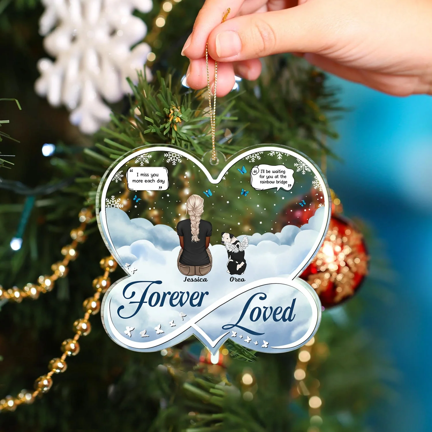 Forever Loved - Christmas Memorial Gift For Pet Lovers, Dog Mom, Dog Dad, Cat Mom, Cat Dad - Personalized Custom Shaped Acrylic Ornament - Image 4
