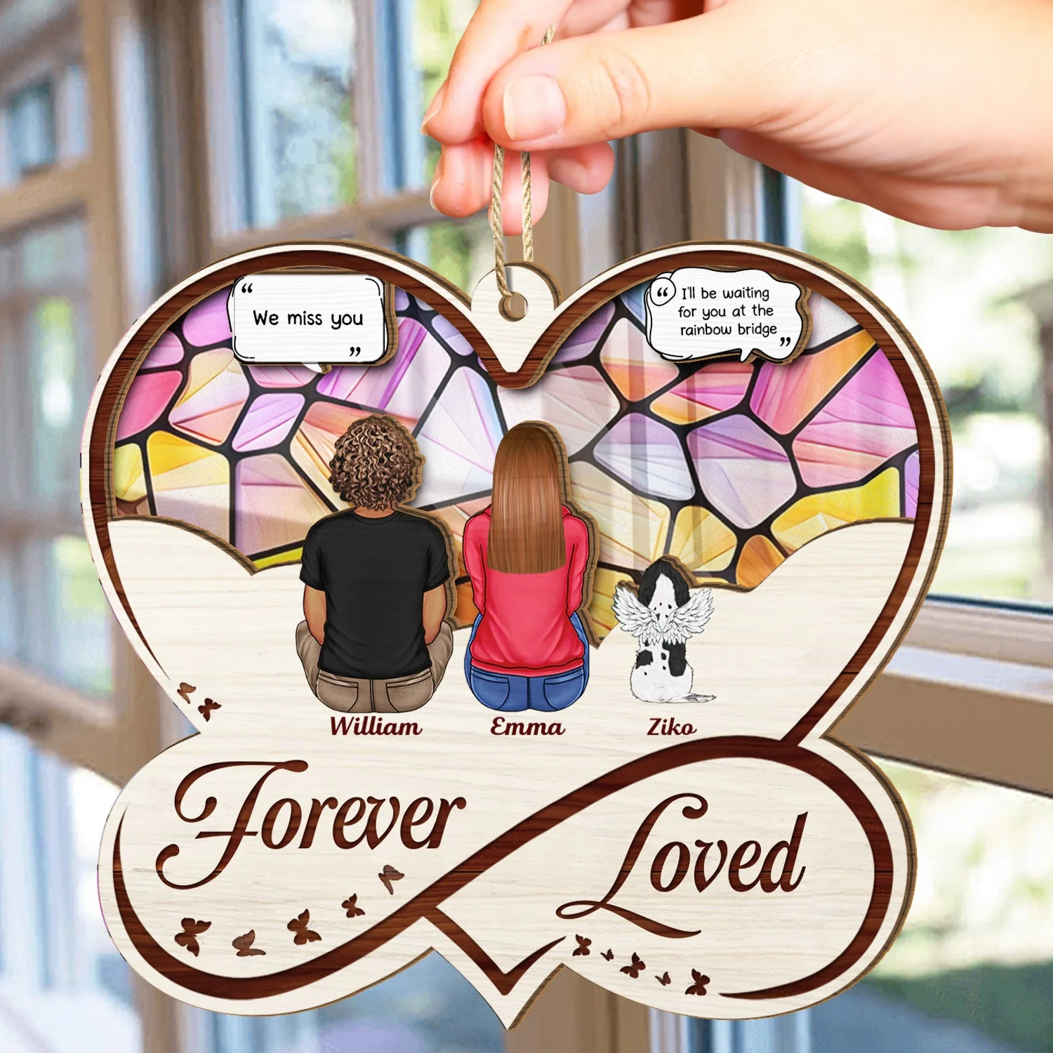 Forever Loved - Christmas Memorial Gift For Pet Lovers, Dog Mom, Dog Dad, Cat Mom, Cat Dad - Personalized Suncatcher Ornament - Image 4