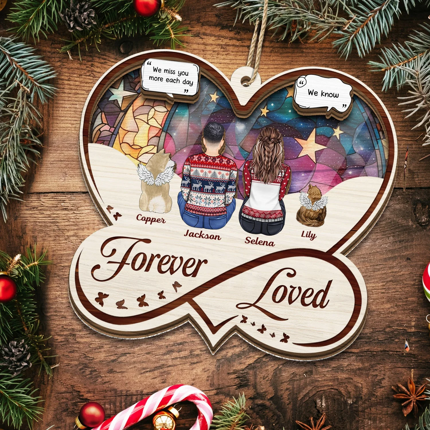 Forever Loved - Christmas Memorial Gift For Pet Lovers, Dog Mom, Dog Dad, Cat Mom, Cat Dad - Personalized Suncatcher Ornament - Image 6