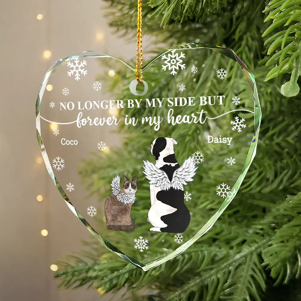 Forever Loved Memorial Dog Cat - Personalized Heart Shaped Glass Ornament - Image 2