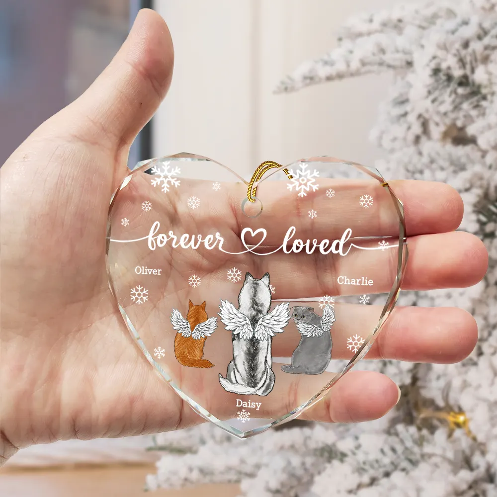 Forever Loved Memorial Dog Cat - Personalized Heart Shaped Glass Ornament - Image 3