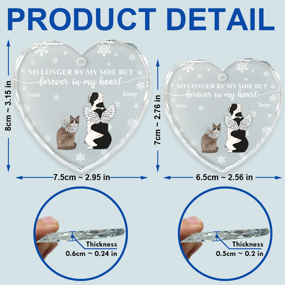Forever Loved Memorial Dog Cat - Personalized Heart Shaped Glass Ornament - Image 5