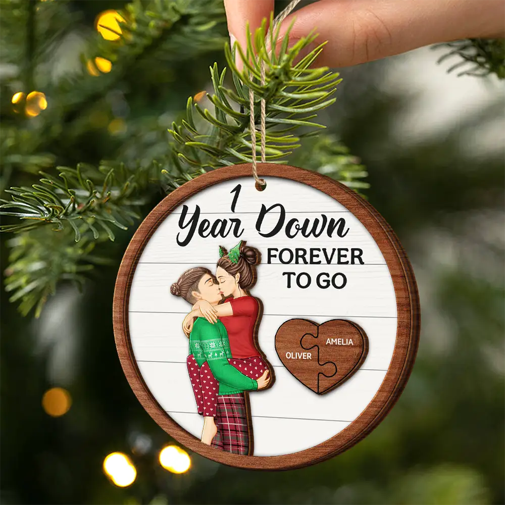 Forever To Go Christmas Kissing Couple - Personalized 2-Layered Wooden Ornament - Image 2