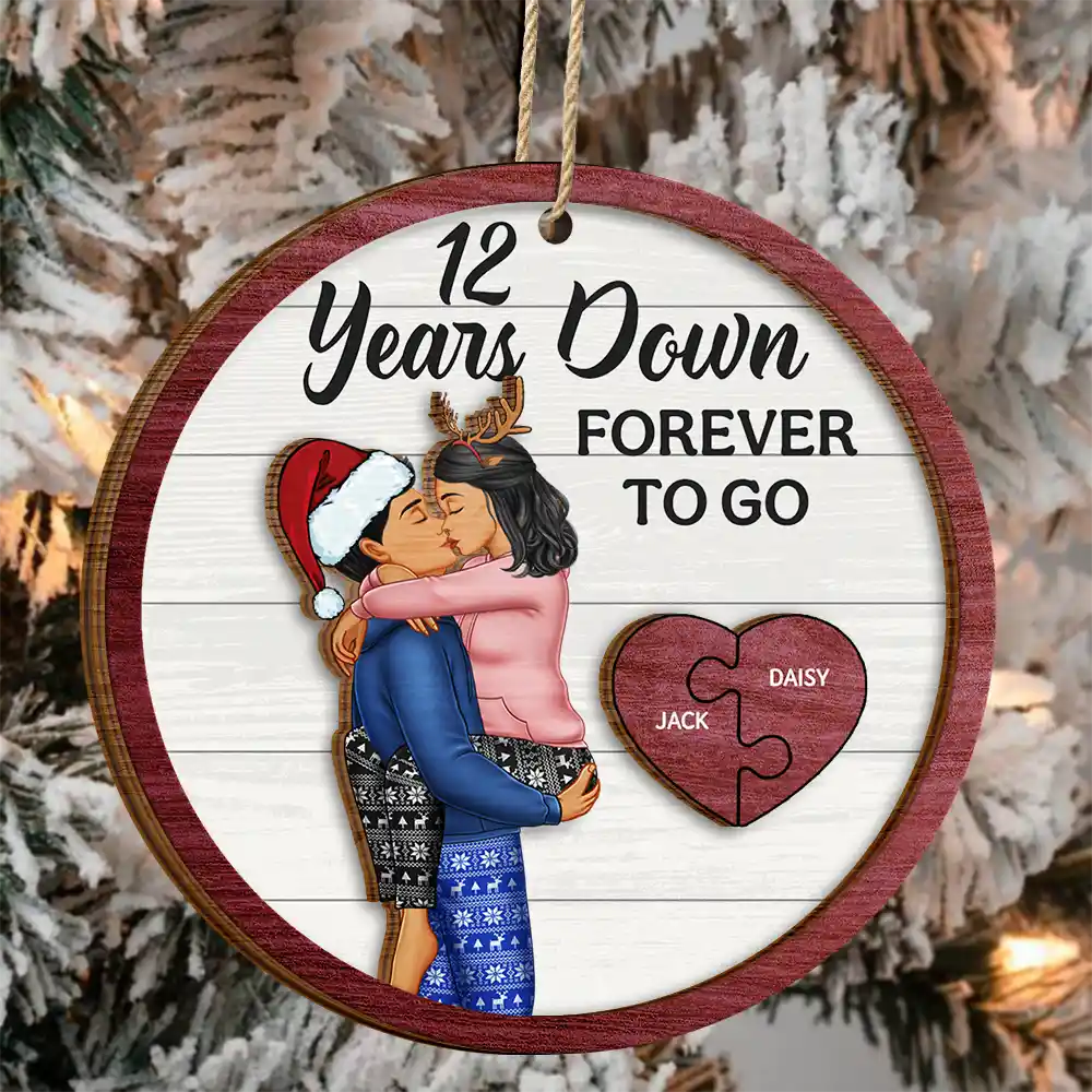 Forever To Go Christmas Kissing Couple - Personalized 2-Layered Wooden Ornament - Image 3
