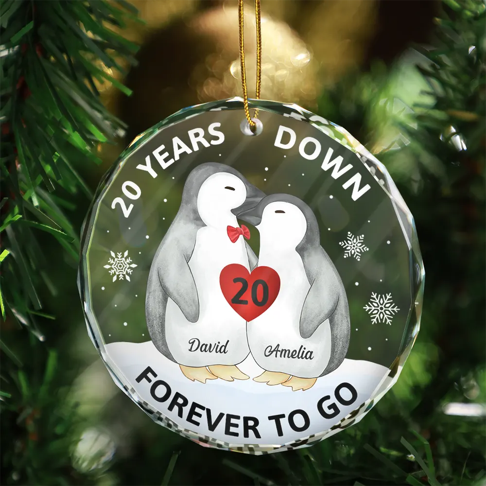 Forever To Go Penguin Couple - Personalized Circle Glass Ornament - Image 3