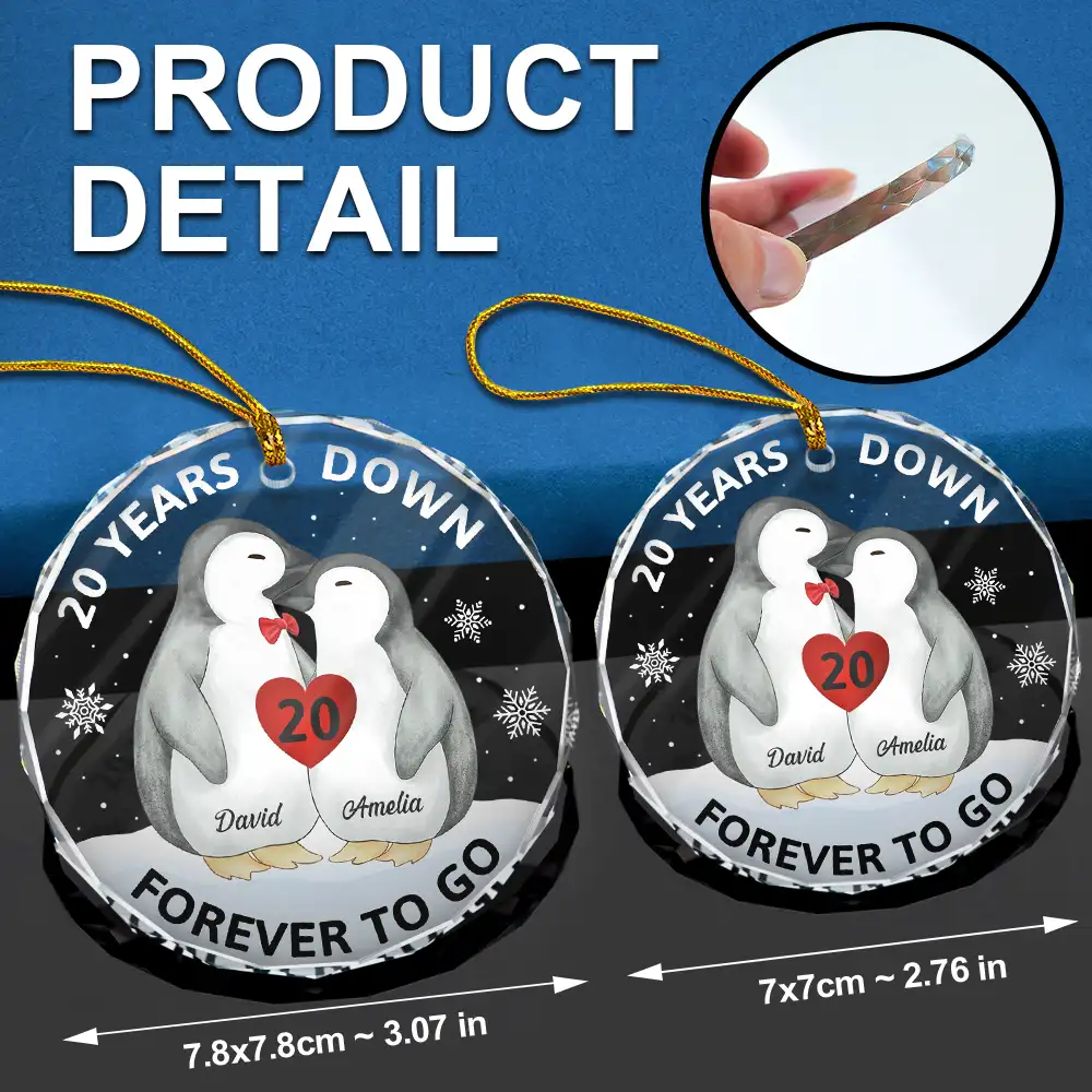 Forever To Go Penguin Couple - Personalized Circle Glass Ornament - Image 6