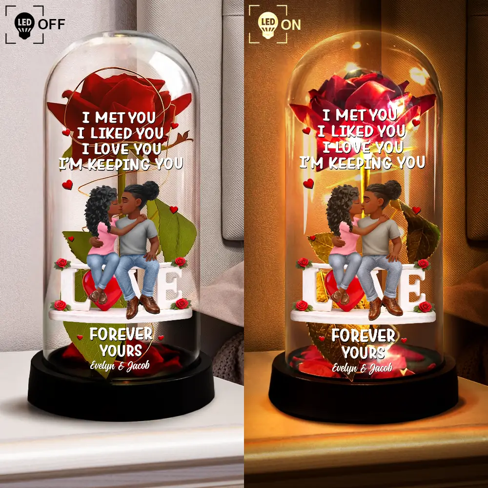 Forever Yours 3D Effect Flannel Couple - Personalized Everlasting Rose Dome Lamp - Image 4