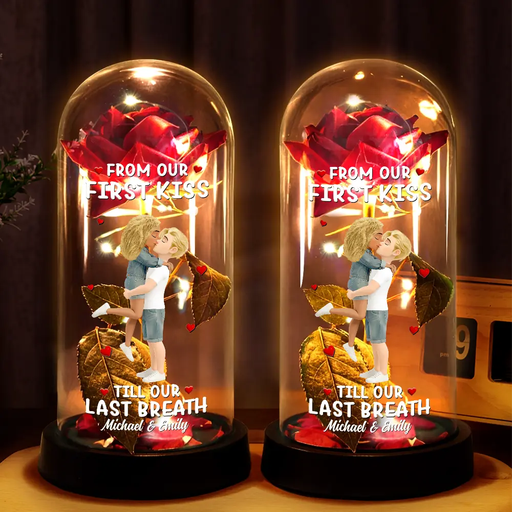 Forever Yours 3D Effect Flannel Standing Couple - Personalized Everlasting Rose Dome Lamp - Image 2