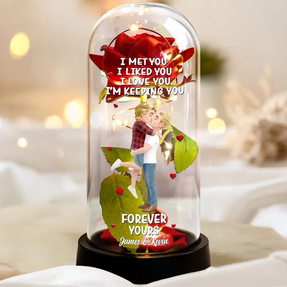 Forever Yours 3D Effect Flannel Standing Couple - Personalized Everlasting Rose Dome Lamp - Image 3