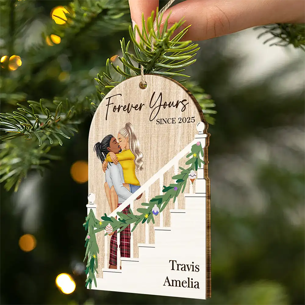 Forever Yours Couples - Personalized Custom Shaped Wooden Ornament - Image 2