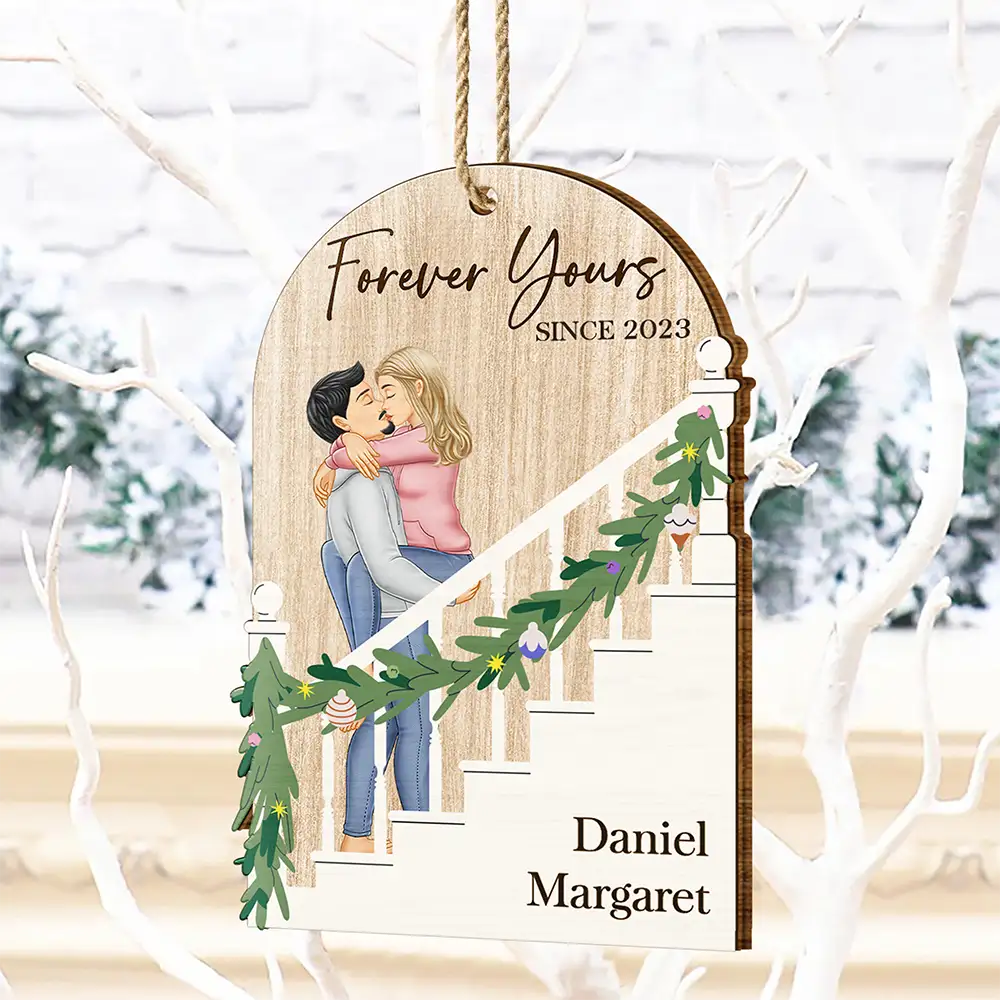 Forever Yours Couples - Personalized Custom Shaped Wooden Ornament - Image 4