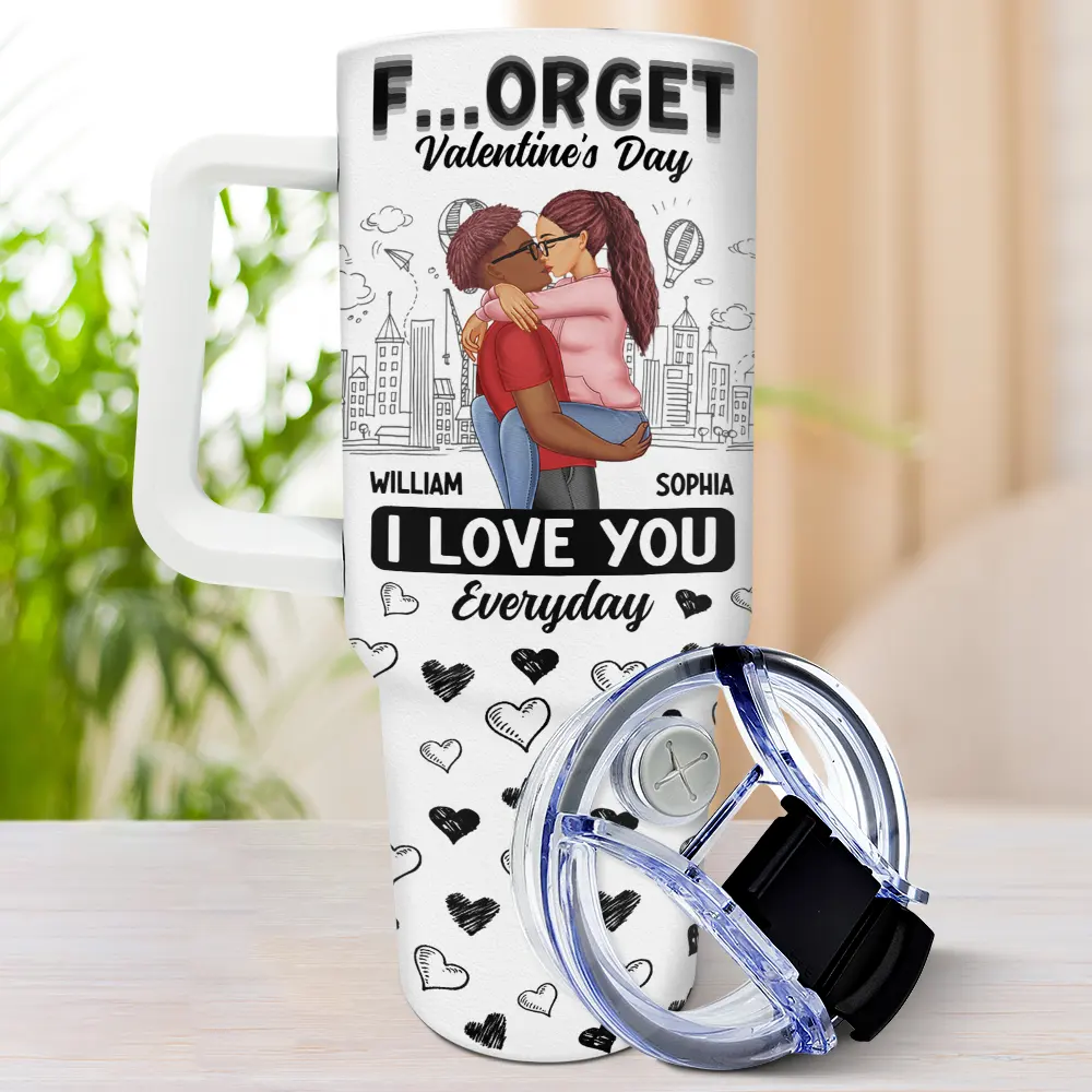 Forget Holiday I Love You Everyday Kissing Couple - Personalized 40oz Tumbler With Straw - Image 3