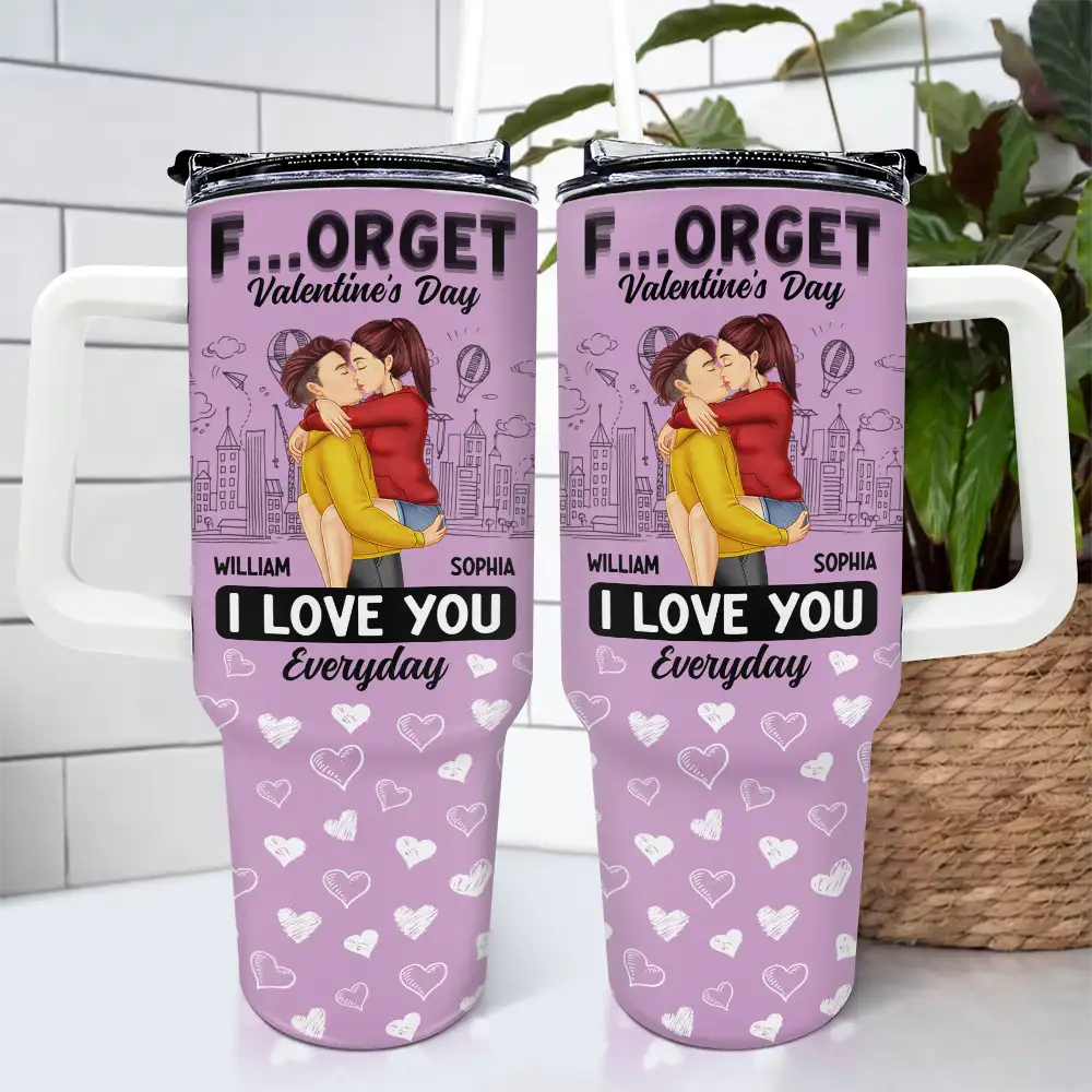 Forget Holiday I Love You Everyday Kissing Couple - Personalized 40oz Tumbler With Straw - Image 4