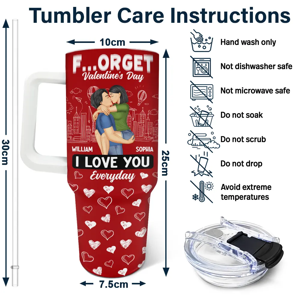 Forget Holiday I Love You Everyday Kissing Couple - Personalized 40oz Tumbler With Straw - Image 6