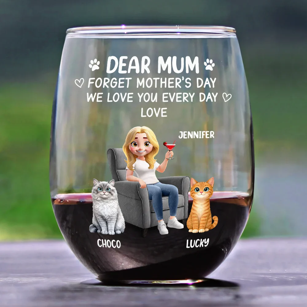 Forget Mother's Day Pet Mom - Personalized Stemless Wine Glass - Image 2