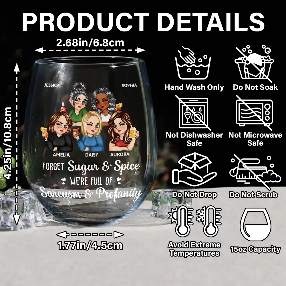 Forget Sugar And Spice Besties Sisters - Personalized Stemless Wine Glass - Image 5
