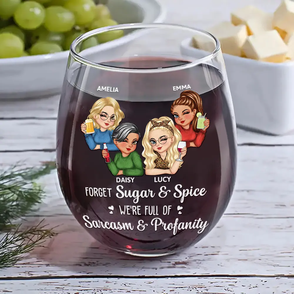 Forget Sugar And Spice Besties Sisters - Personalized Stemless Wine Glass - Image 6