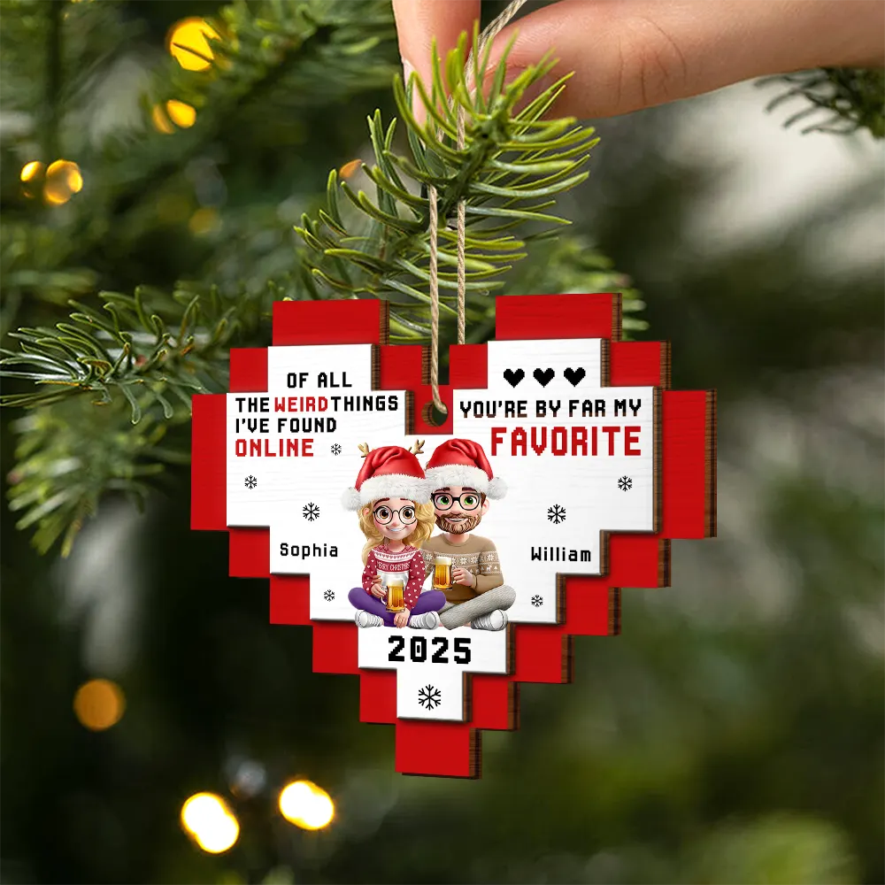 Found Love Online - Personalized 2-Layered Wooden Ornament - Image 2