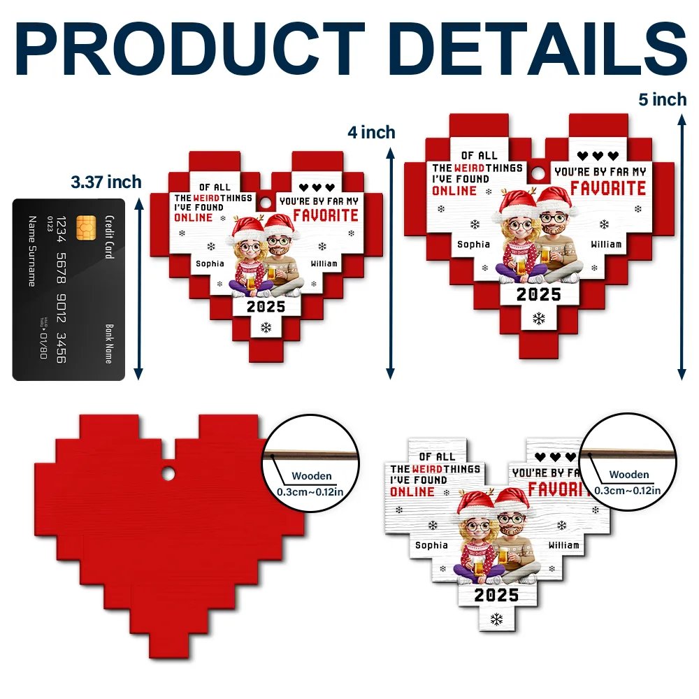 Found Love Online - Personalized 2-Layered Wooden Ornament - Image 5