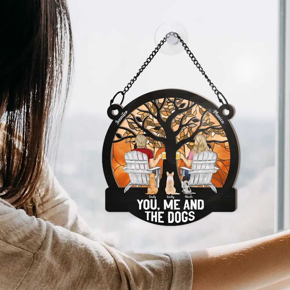 Four Seasons You, Me And The Dog - Personalized Window Hanging Suncatcher Ornament - Image 4