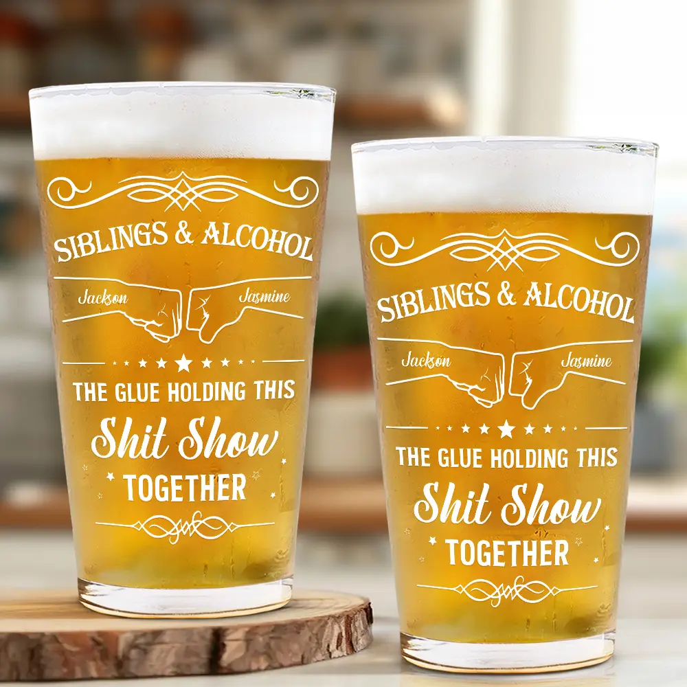 Friends & Alcohol The Glue Holding This Together - Personalized Beer Glass - Image 2