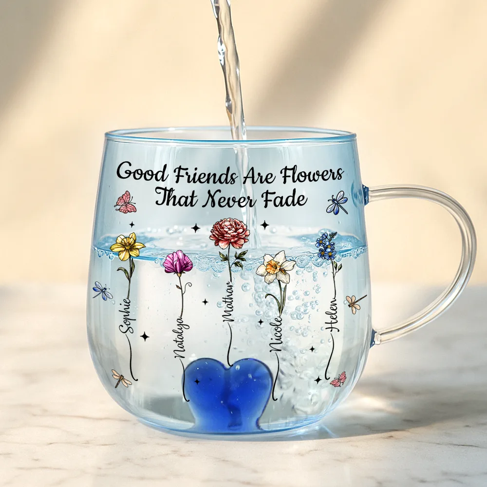 Friends Are Flowers That Never Fade Birth Flowers - Personalized Gradient Glass Mug - Image 4