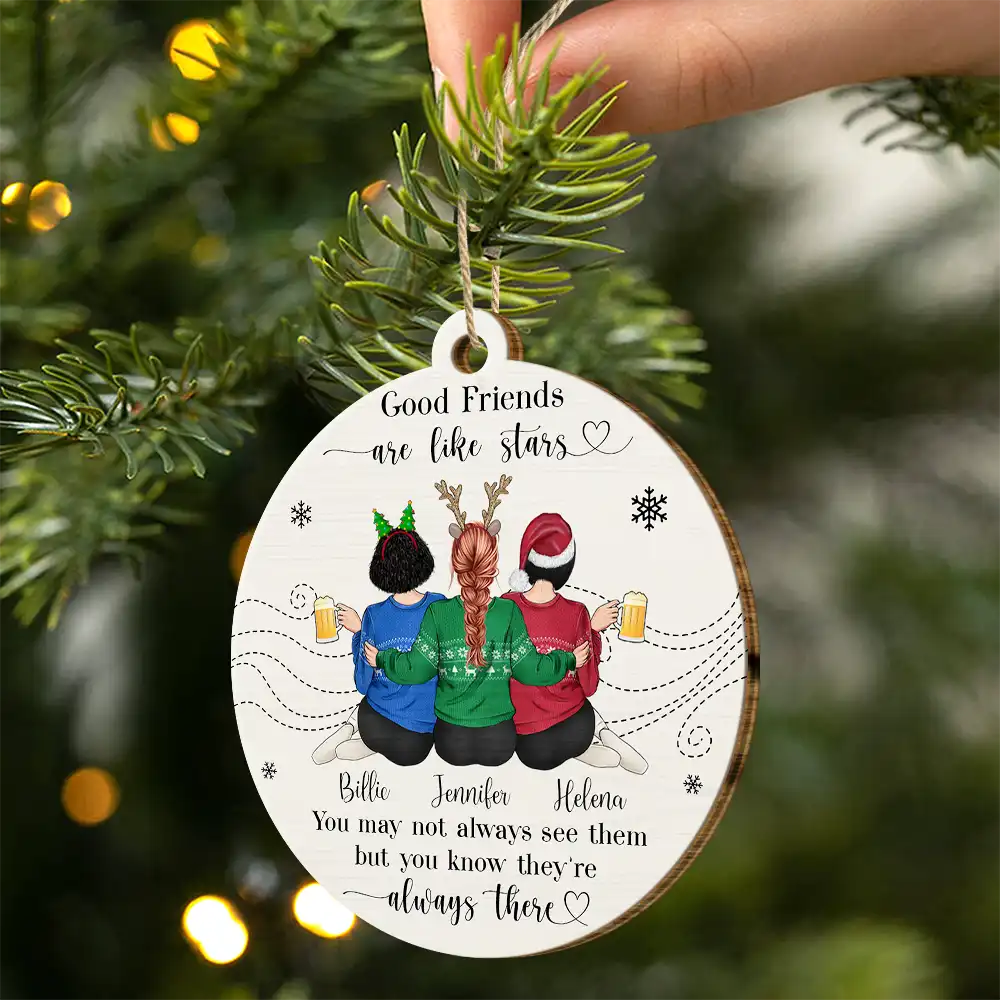 Friends Are Like Stars - Personalized Custom Shaped Wooden Ornament - Image 2