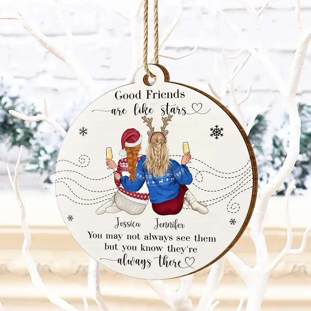 Friends Are Like Stars - Personalized Custom Shaped Wooden Ornament - Image 4