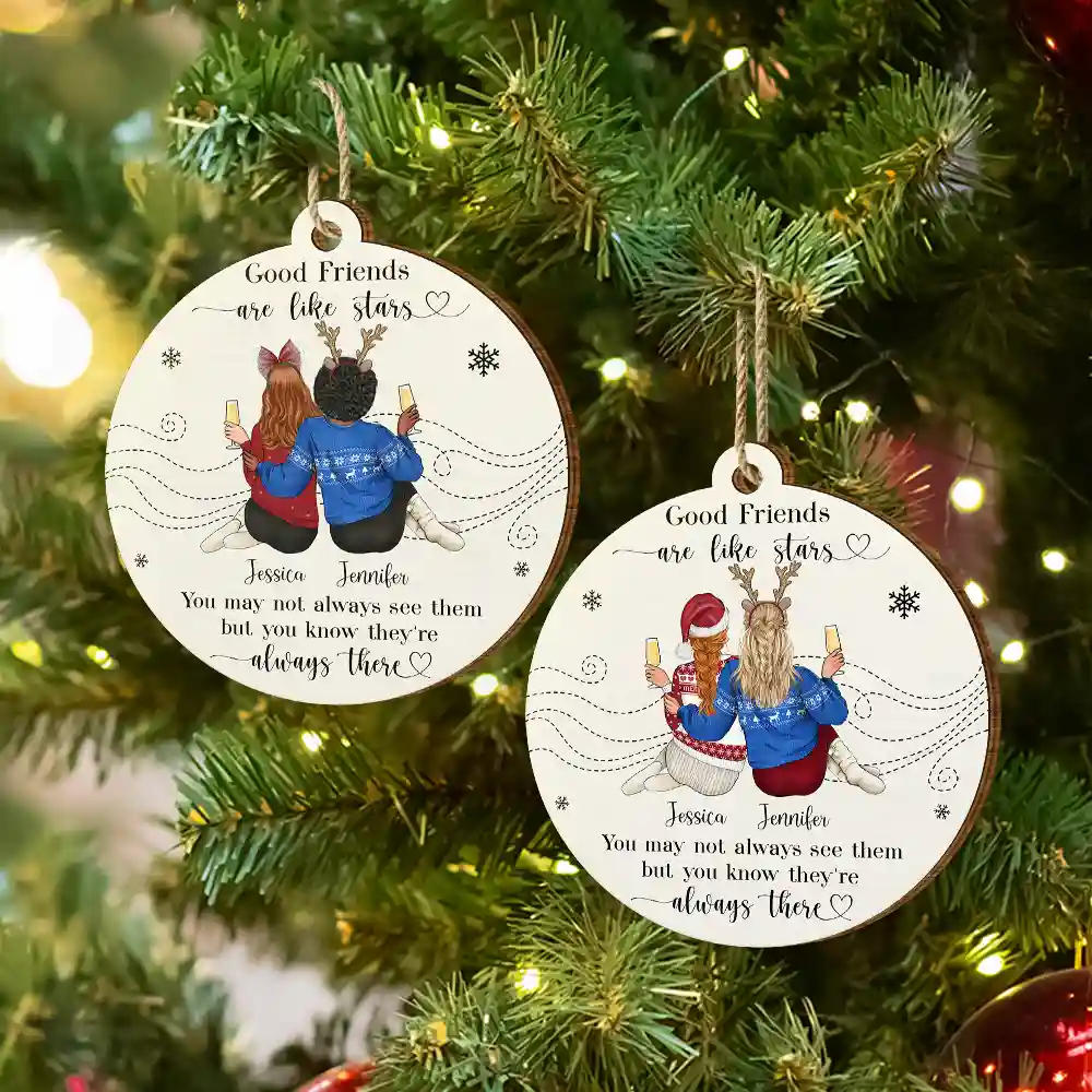 Friends Are Like Stars - Personalized Custom Shaped Wooden Ornament - Image 6