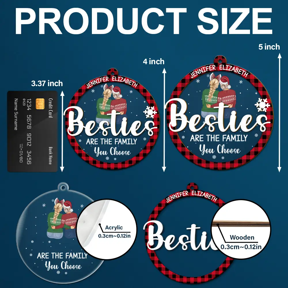 Friends Besties Are The Family You Choose - Personalized 2-Layered Mix Ornament - Image 5