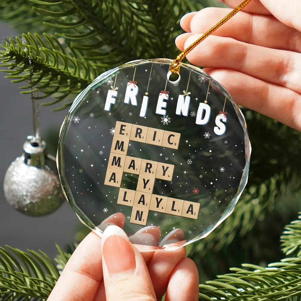 Friends Besties Sisters Brothers Family Crossword Scrabble - Personalized Circle Glass Ornament - Image 3