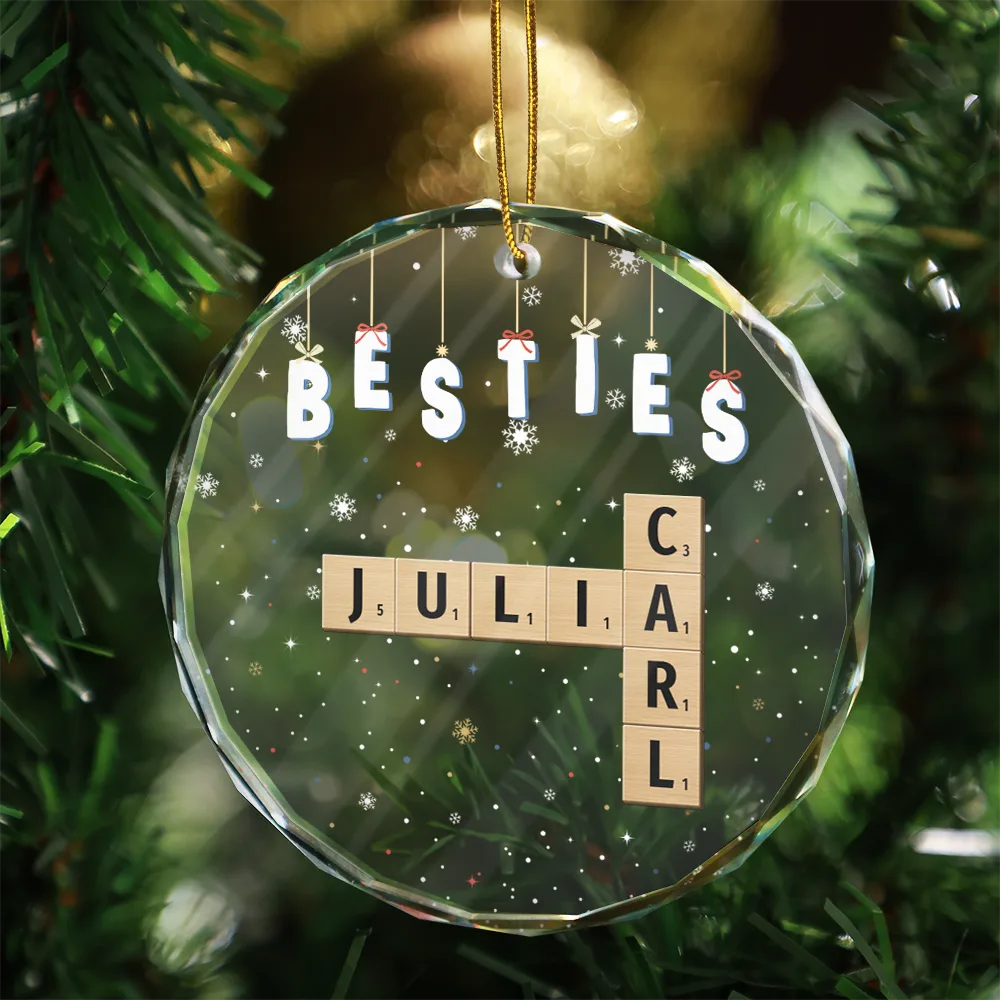 Friends Besties Sisters Brothers Family Crossword Scrabble - Personalized Circle Glass Ornament - Image 4