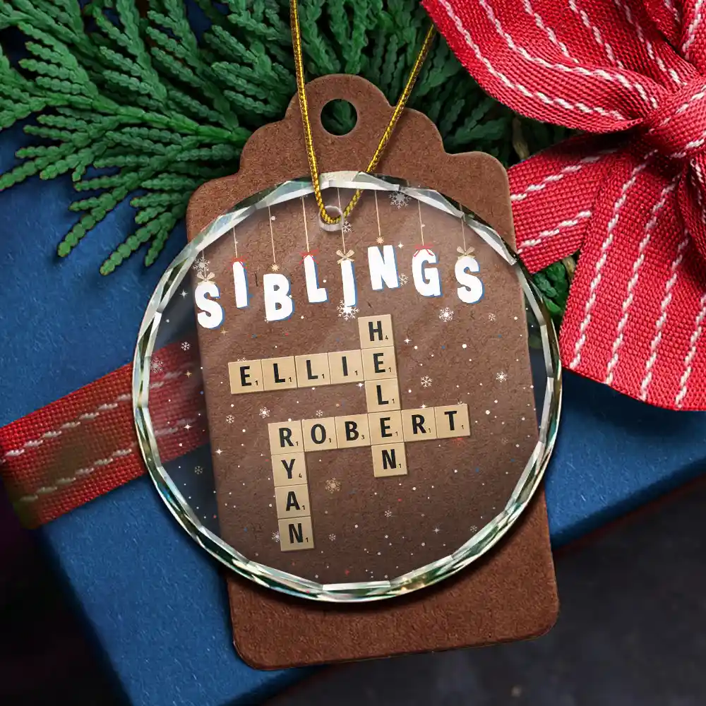 Friends Besties Sisters Brothers Family Crossword Scrabble - Personalized Circle Glass Ornament - Image 6