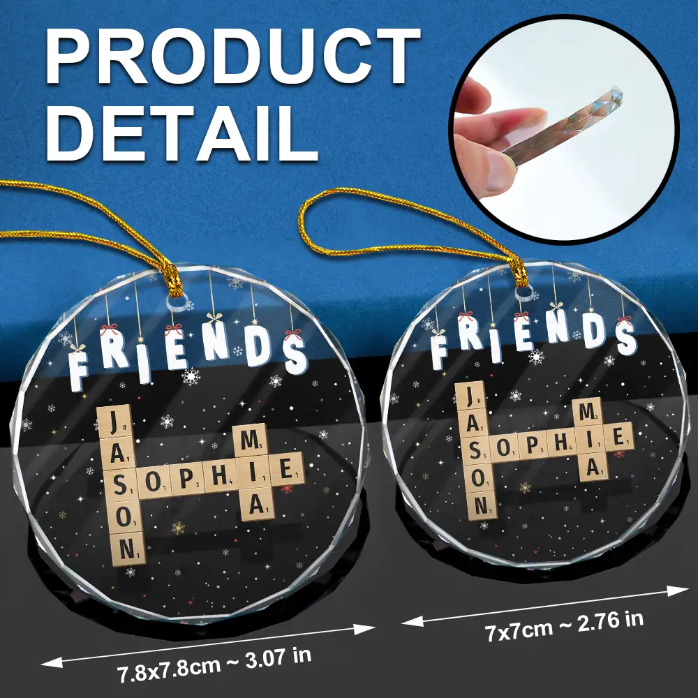Friends Besties Sisters Brothers Family Crossword Scrabble - Personalized Circle Glass Ornament - Image 7