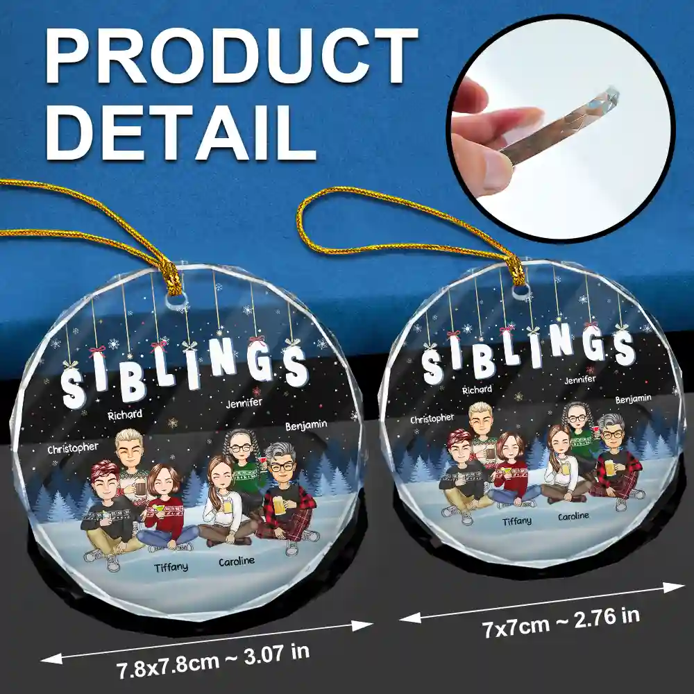Friends Besties Sisters Sitting Together Cartoon - Personalized Circle Glass Ornament - Image 6