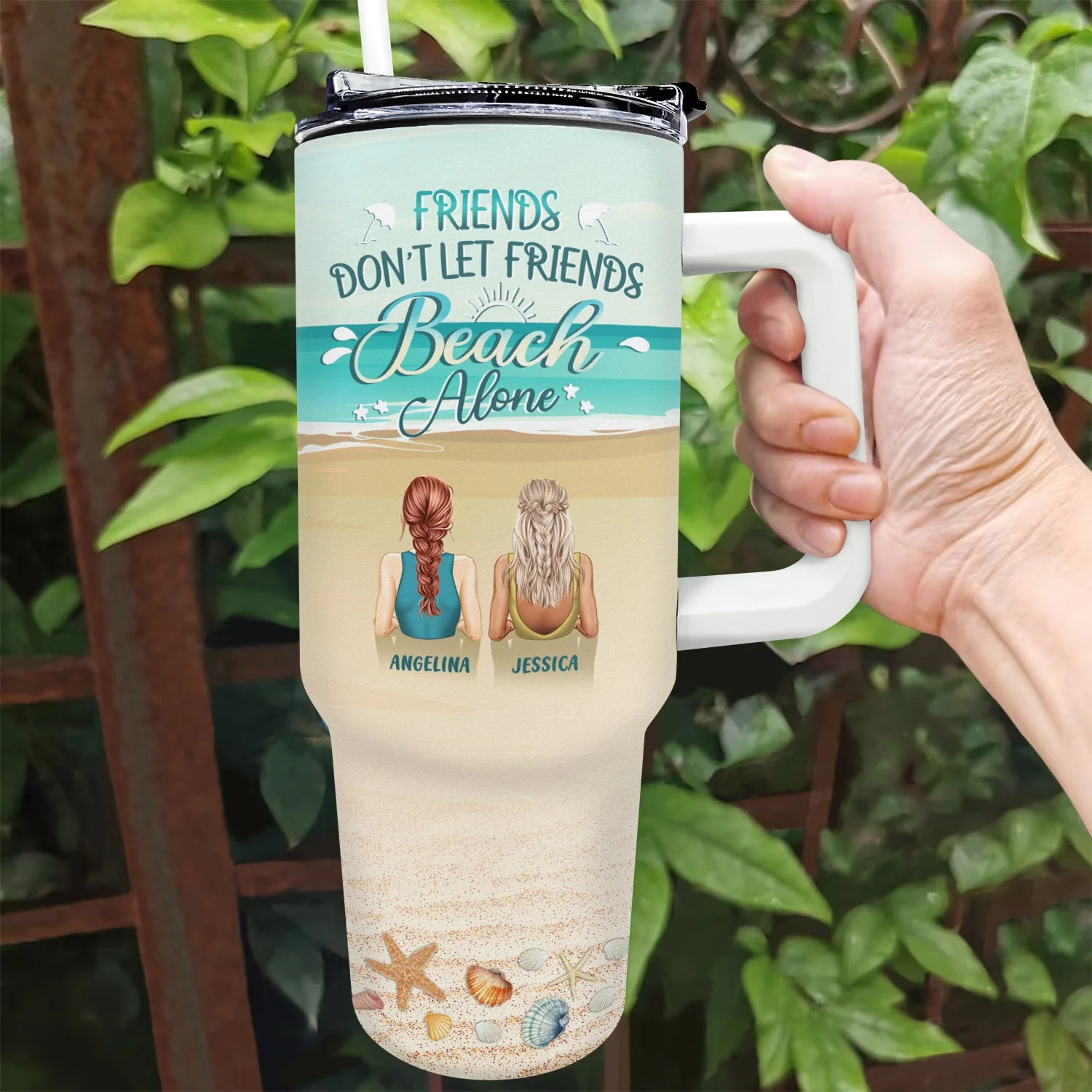 Friends Don't Let Friends Beach Alone - Gift For Bestie - Personalized 40oz Tumbler With Straw - Image 2
