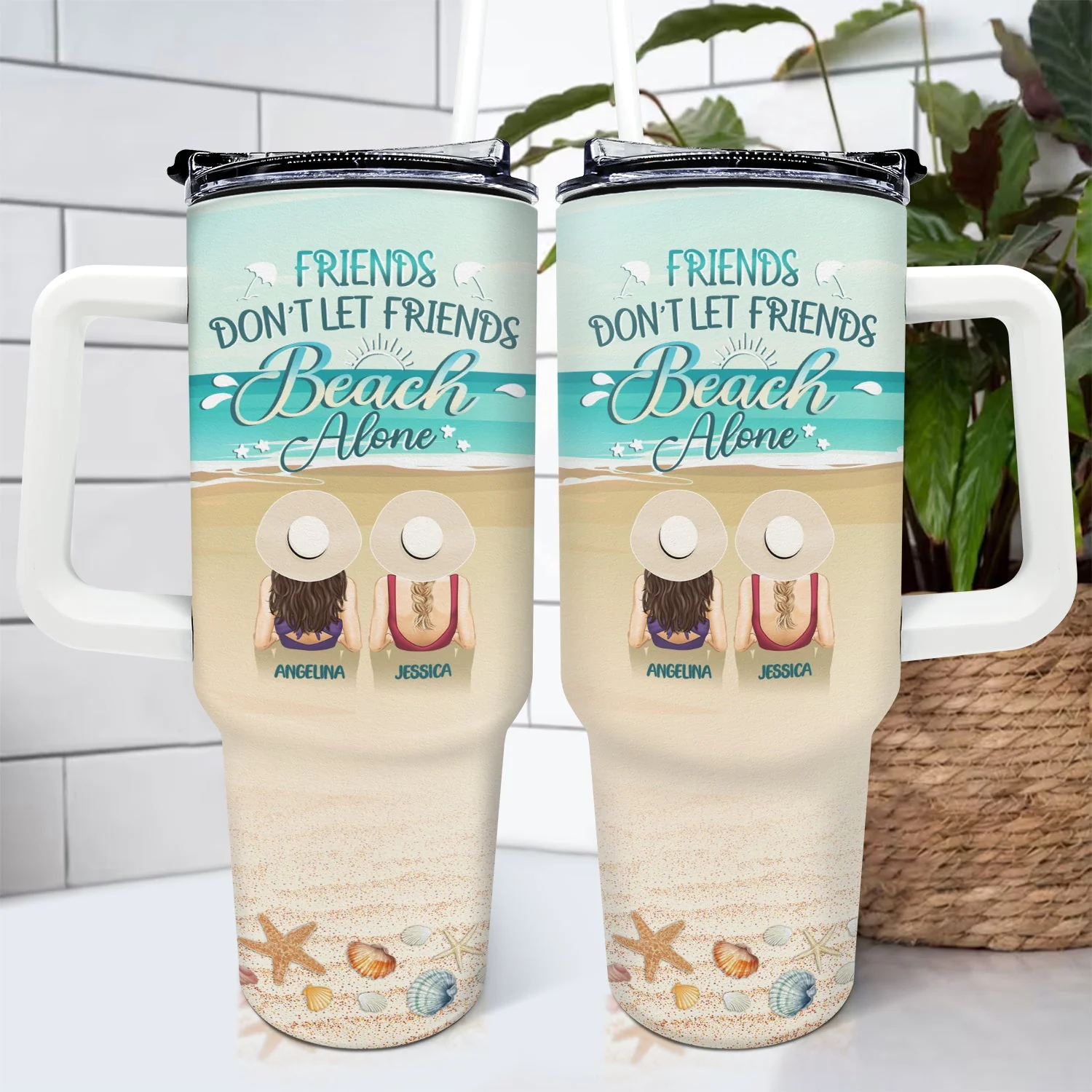 Friends Don't Let Friends Beach Alone - Gift For Bestie - Personalized 40oz Tumbler With Straw - Image 4