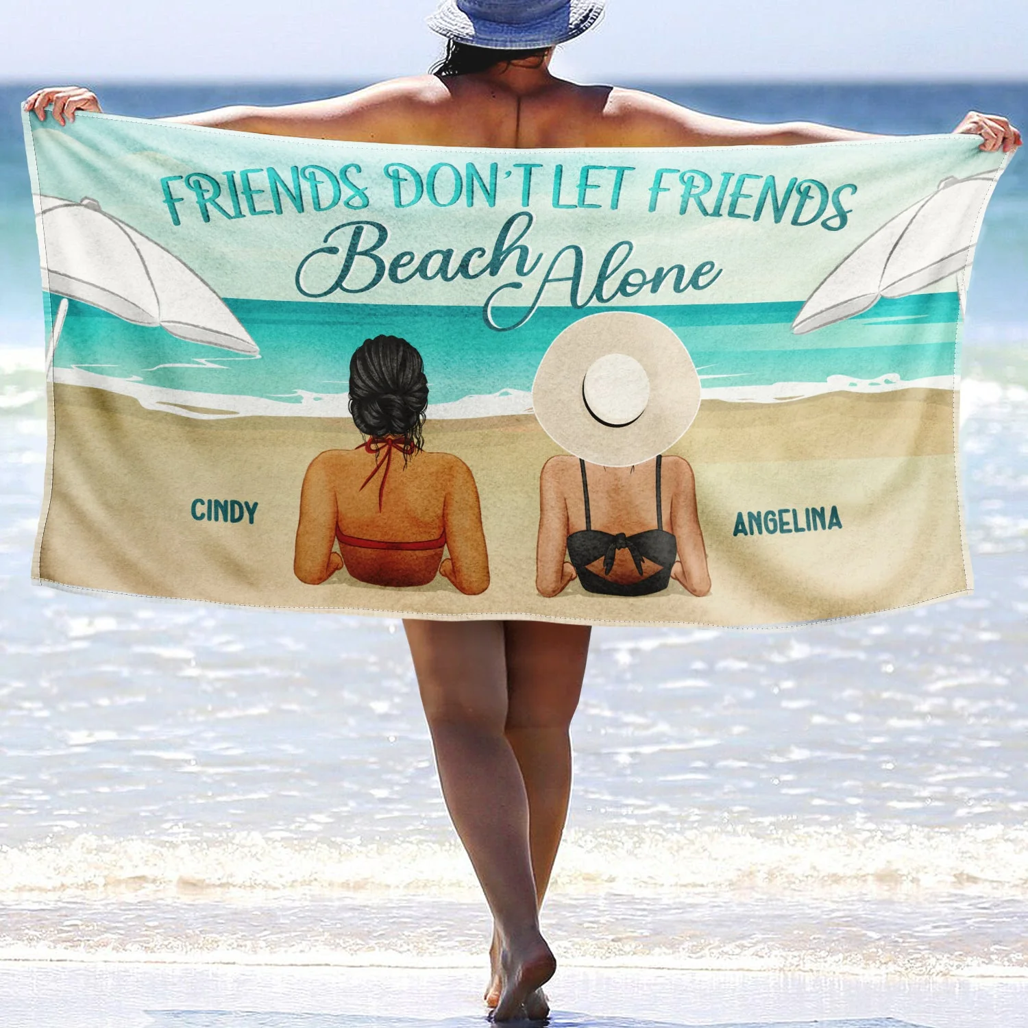 Friends Don't Let Friends Beach Alone - Gift For Bestie - Personalized Custom Beach Towel - Image 2