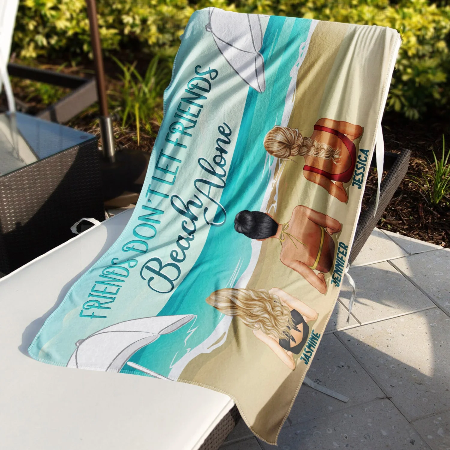 Friends Don't Let Friends Beach Alone - Gift For Bestie - Personalized Custom Beach Towel - Image 3