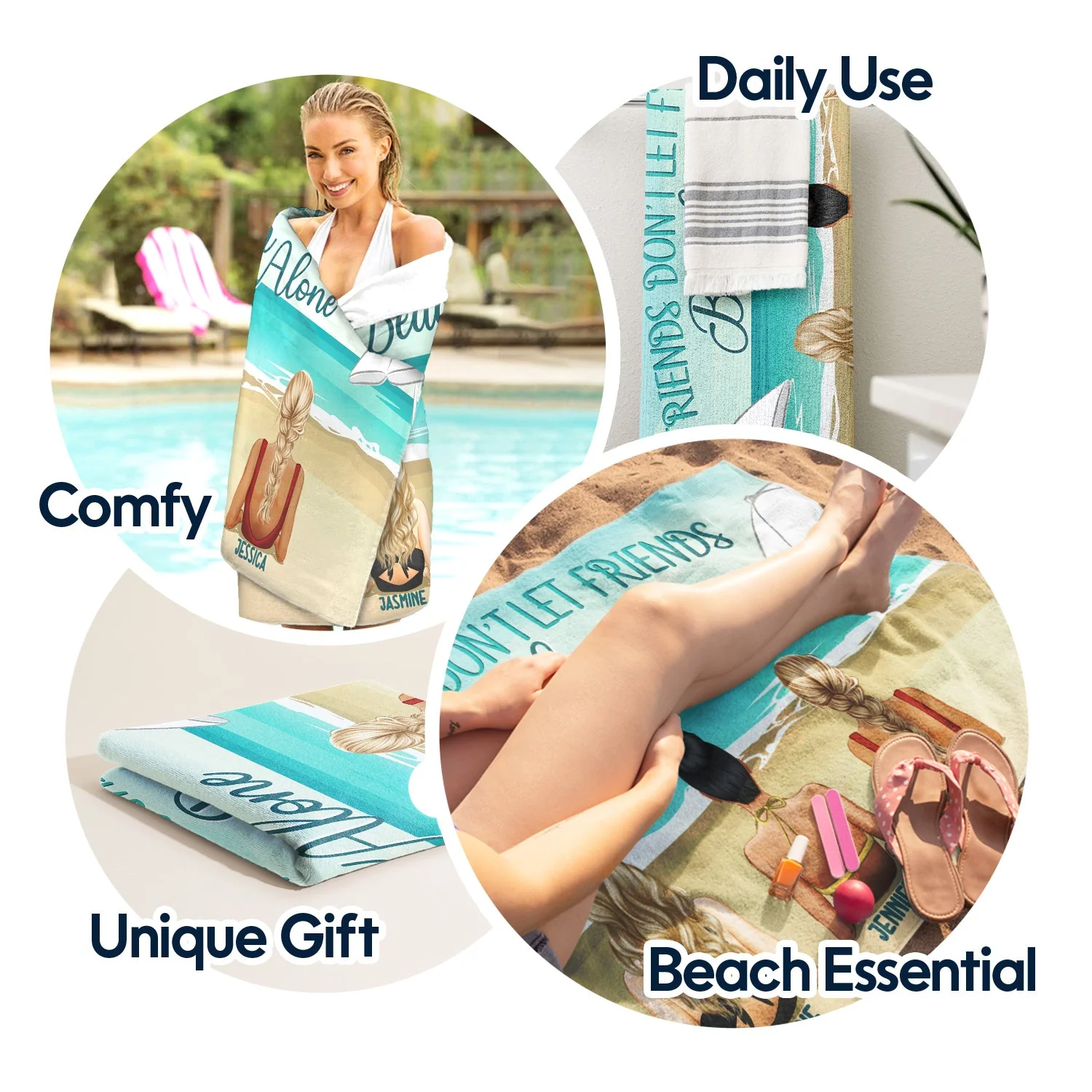 Friends Don't Let Friends Beach Alone - Gift For Bestie - Personalized Custom Beach Towel - Image 5