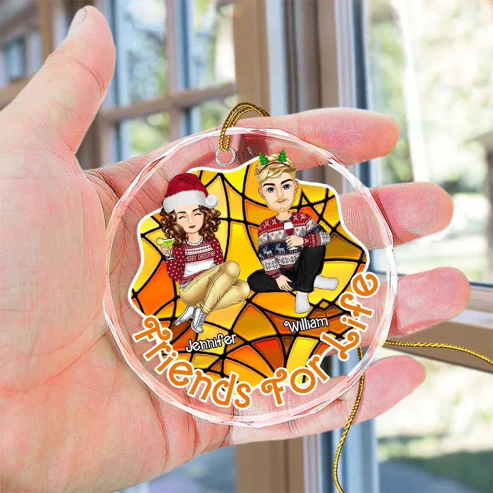 Friends For Life - Personalized Circle Glass Ornament - Image 4