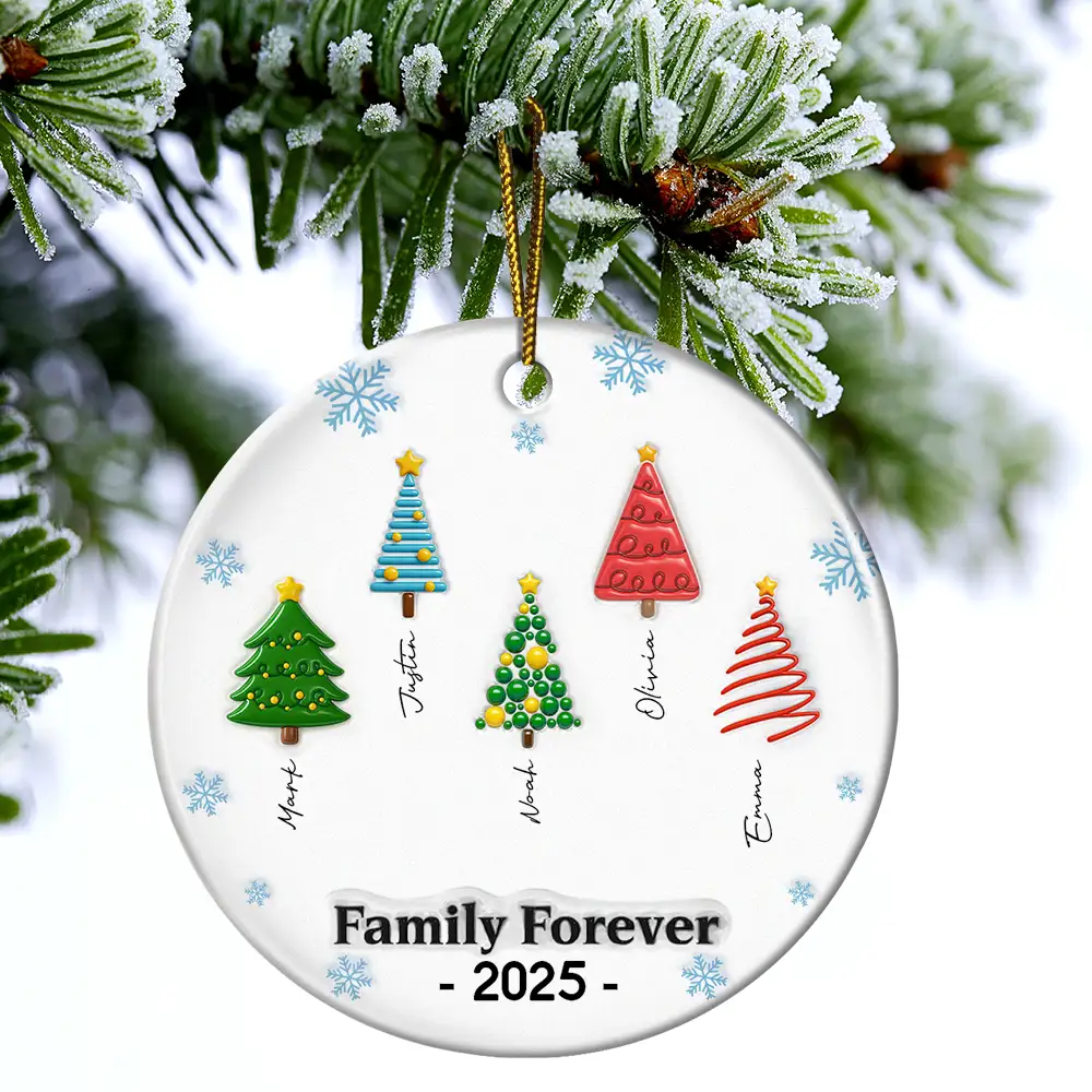 Friends Forever Christmas Tree 3D Inflated - Personalized Circle Ceramic Ornament - Image 4