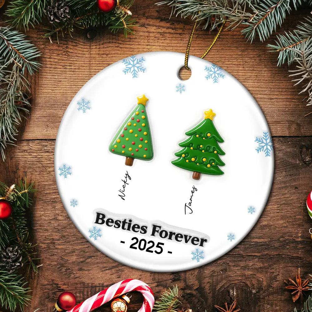 Friends Forever Christmas Tree 3D Inflated - Personalized Circle Ceramic Ornament - Image 5