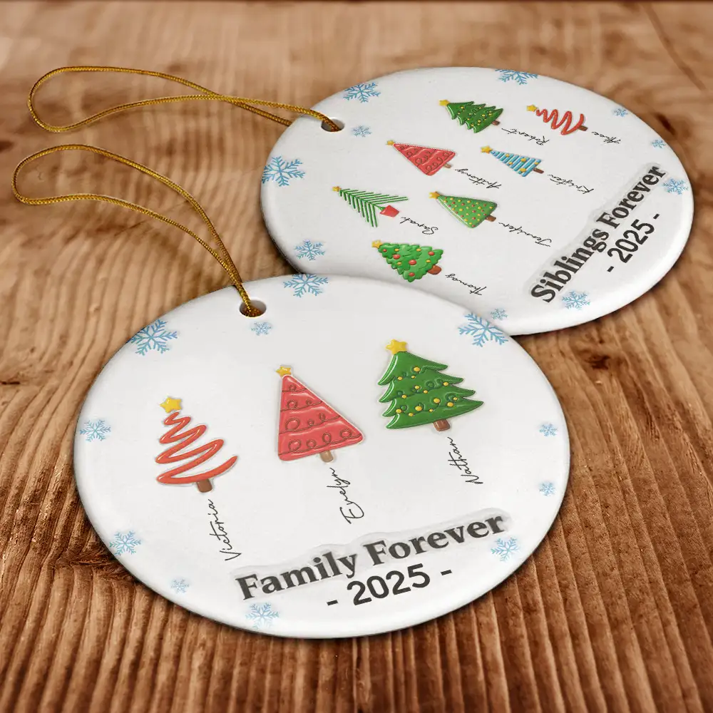 Friends Forever Christmas Tree 3D Inflated - Personalized Circle Ceramic Ornament - Image 6
